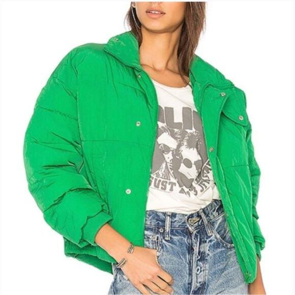EUC Free People Green Slouchy Oversized Cropped Puffer Coat - Picture 3 of 7